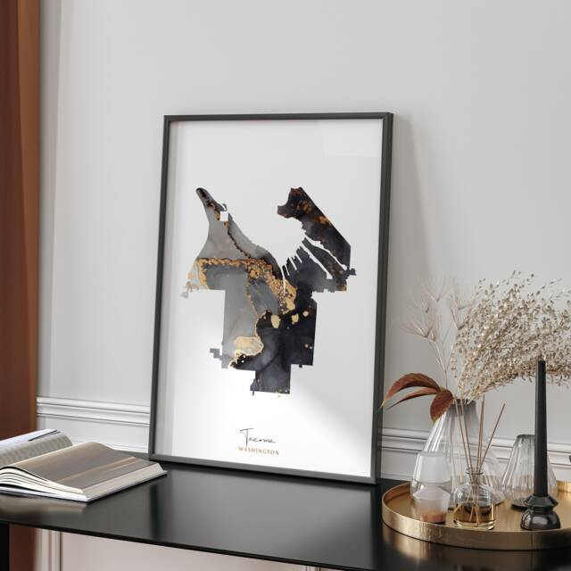 Tacoma Map Black & Gold Wall Art Print - Washington Usa United States Of America [Ev] - image 1