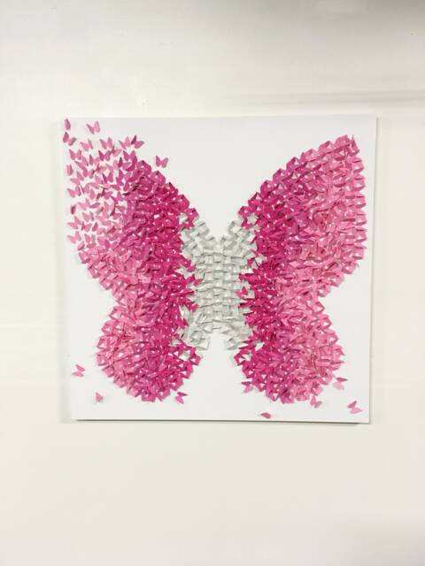 Pink Silver Ombre Butterfly Canvas Art, Handmade 3D Wall Decor - image 1