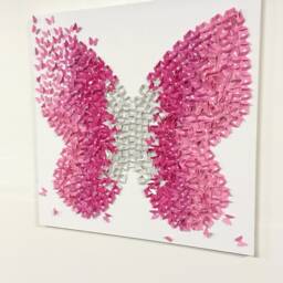 Pink Silver Ombre Butterfly Canvas Art, Handmade 3D Wall Decor - thumbnail 2