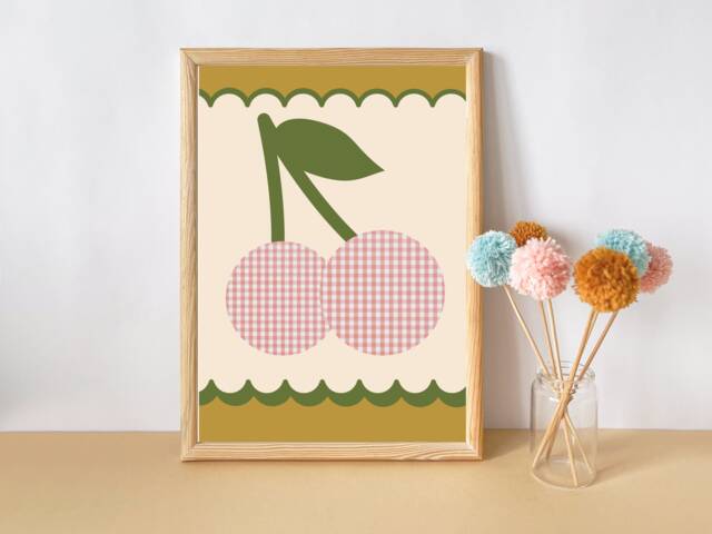 Gingham Cherry Print, Perfect For Teen & Tween Rooms - Print Only - image 1