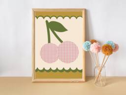 Gingham Cherry Print, Perfect For Teen & Tween Rooms - Print Only - thumbnail 1
