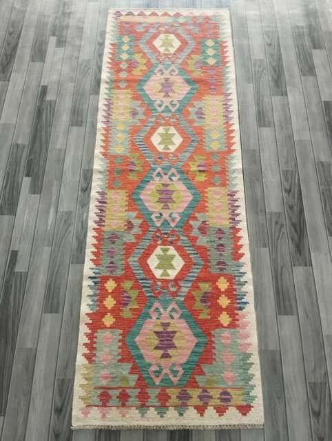 Handmade Tribal Wool Runner, Multicolour Artisan Afghan Turkish Persian Qashqai Moroccan Navajo Flatweave Kilim Rug 250x87 cm - image 1