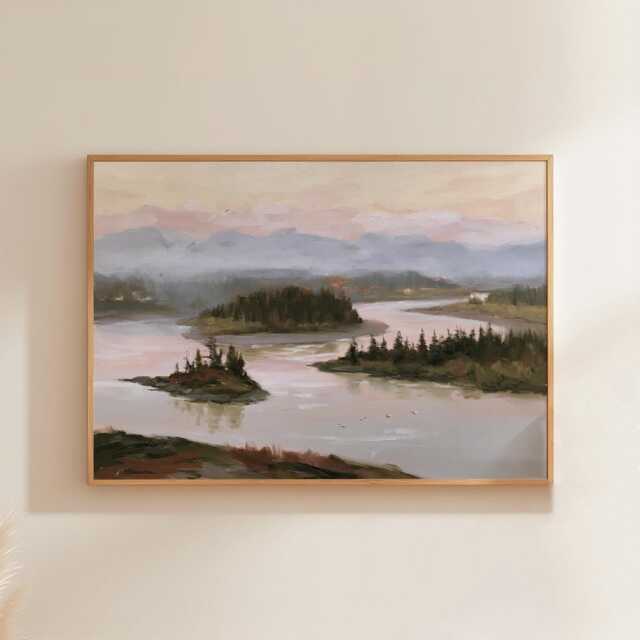 Pine Lake Poster, Mountain Landscape Print, Nature Wall Art, Paper - image 1
