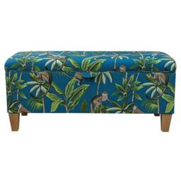 Teal Monkey Storage Bench - Jungle Print Ottoman Handmade in Britain - thumbnail 3