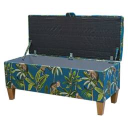 Teal Monkey Storage Bench - Jungle Print Ottoman Handmade in Britain - thumbnail 2