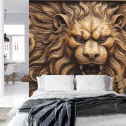 Lion Wood Carving Wallpaper, Peel & Stick Wall Mural - thumbnail 2