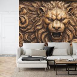 Lion Wood Carving Wallpaper, Peel & Stick Wall Mural - thumbnail 3