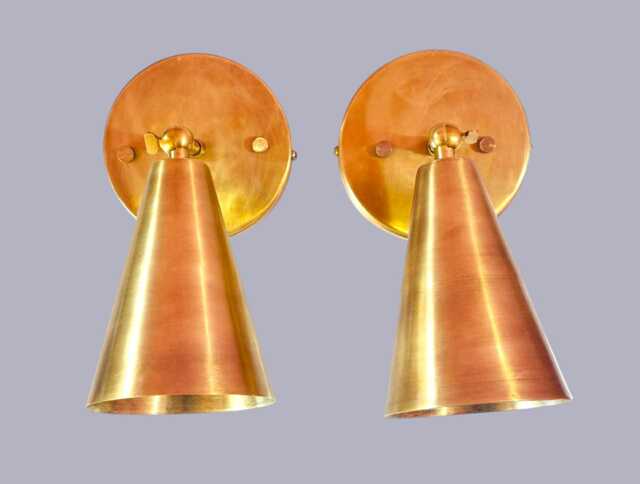 Mid Century Modern Brass Cone Wall Sconce Pair - Adjustable Antique Italian Lamp Home Decor - image 1