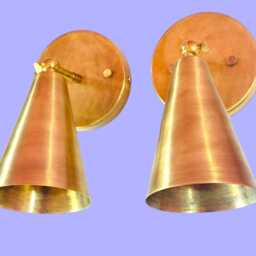Mid Century Modern Brass Cone Wall Sconce Pair - Adjustable Antique Italian Lamp Home Decor - thumbnail 4