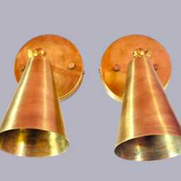 Mid Century Modern Brass Cone Wall Sconce Pair - Adjustable Antique Italian Lamp Home Decor - thumbnail 2
