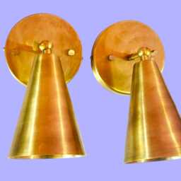 Mid Century Modern Brass Cone Wall Sconce Pair - Adjustable Antique Italian Lamp Home Decor - thumbnail 3