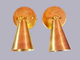 Mid Century Modern Brass Cone Wall Sconce Pair - Adjustable Antique Italian Lamp Home Decor - thumbnail 1