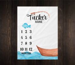 Fishing Milestone Blanket Bear Month Baby Growth Tracker Fleece Shower Newborn Gift Minky Boy Neutral Nursery