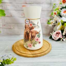 Handmade Decoupage Highland Cow Glass Vase, Floral Home Decor - thumbnail 3