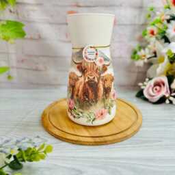 Handmade Decoupage Highland Cow Glass Vase, Floral Home Decor - thumbnail 2