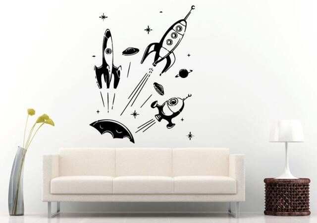 Star Space Ship Spaceship Fighter Galaxy Rocket Satellite Take Off Wall Decal Vinyl Sticker Mural Room Decor L1221 - image 1