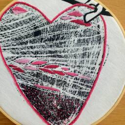 Heart Embroidery Hoop Art Pink Stitched Wall Decor - thumbnail 2