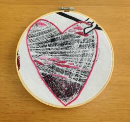 Heart Embroidery Hoop Art Pink Stitched Wall Decor - thumbnail 1