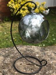 Hand Painted Glass Candle Holder. Suspended Hanging Tea Light Holder With Stand. Grey & Silver Home Decor Accessories. Homeware