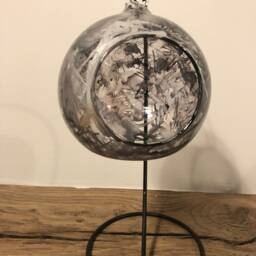 Hand Painted Glass Candle Holder. Suspended Hanging Tea Light Holder With Stand. Grey & Silver Home Decor Accessories. Homeware - thumbnail 4