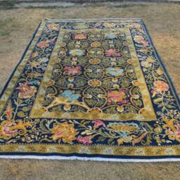 Free Ship 6 X 9 Ft Beautiful Green With Blue Combination Floral Pattern Flower Design Washable Natural Dye Carpet - thumbnail 3
