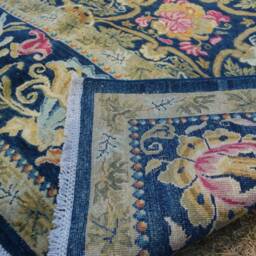Free Ship 6 X 9 Ft Beautiful Green With Blue Combination Floral Pattern Flower Design Washable Natural Dye Carpet - thumbnail 4