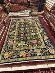 Free Ship 6 X 9 Ft Beautiful Green With Blue Combination Floral Pattern Flower Design Washable Natural Dye Carpet - thumbnail 1