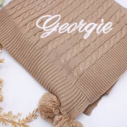 Personalised Baby Knit Blanket, Luxury Cable Knitted Personalised Embroidery Name Pom Blanket - thumbnail 4