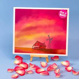 Courage The Cowardly Dog Print Pink Sunset Farmhouse Watercolor Art - thumbnail 2