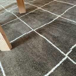 Green Moroccan Wool Checkered Rug, Hand Knotted Grid Design - thumbnail 2