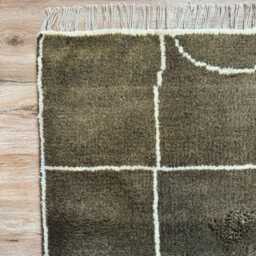 Green Moroccan Wool Checkered Rug, Hand Knotted Grid Design - thumbnail 3