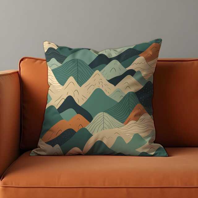 Abstract Mountain Cushion Cover, Earthy Geometric Landscape Pillow Case, Beige & Green Boho Decorative Throw Cover - image 1