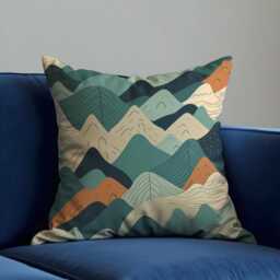 Abstract Mountain Cushion Cover, Earthy Geometric Landscape Pillow Case, Beige & Green Boho Decorative Throw Cover - thumbnail 3