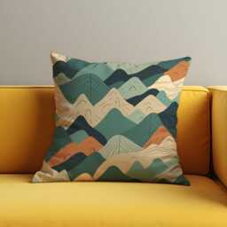 Abstract Mountain Cushion Cover, Earthy Geometric Landscape Pillow Case, Beige & Green Boho Decorative Throw Cover - thumbnail 2