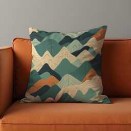 Abstract Mountain Cushion Cover, Earthy Geometric Landscape Pillow Case, Beige & Green Boho Decorative Throw Cover - thumbnail 1