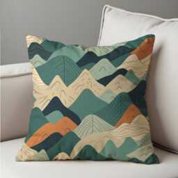 Abstract Mountain Cushion Cover, Earthy Geometric Landscape Pillow Case, Beige & Green Boho Decorative Throw Cover - thumbnail 4