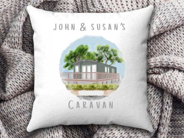 Caravan Gifts, Personalised Grandparent Static Caravan, Grandma & Grandad Gift, Nana From Grandchildren, Cushion, Nan - image 1