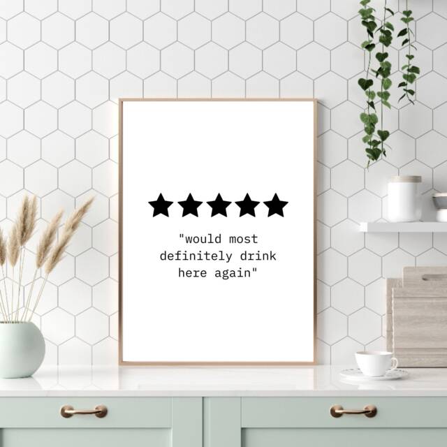 Funny Kitchen Prints, Wall Prints, Would Drink Here Again, Quote Poster, Gifts, Typography Print, Text Prints - image 1