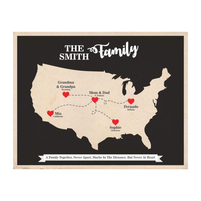 Personalized Gift, Long Distance Family Map, Gift For Parents, Grandparent Gifts, Usa Map - image 1