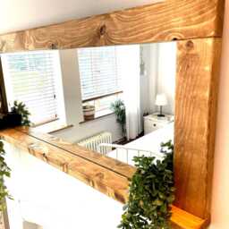 Farmhouse Mirror With Shelf - English Oak Waxed Wood - thumbnail 3