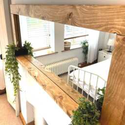 Farmhouse Mirror With Shelf - English Oak Waxed Wood - thumbnail 2