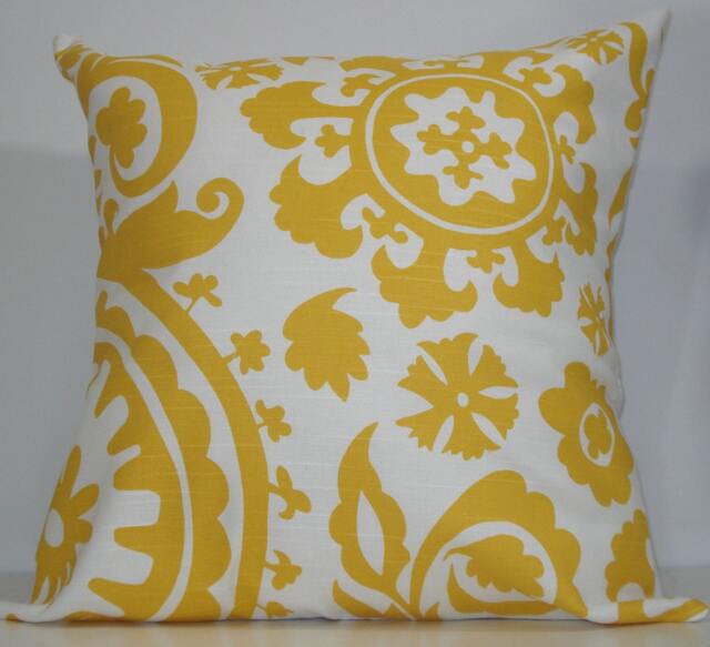 New 18x18 Inch Designer Handmade Pillow Case. Suzani Print in Yellow