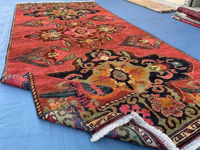 Handmade Rug 5x11.5 Ft, Vibrant Floral Red Runner Rug, Large Wool For Hallway, Antique Bird Medallion Maxi Boho Kitchen Rug - image 1