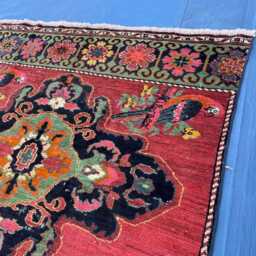 Handmade Rug 5x11.5 Ft, Vibrant Floral Red Runner Rug, Large Wool For Hallway, Antique Bird Medallion Maxi Boho Kitchen Rug - thumbnail 3
