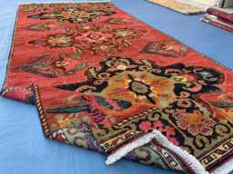 Handmade Rug 5x11.5 Ft, Vibrant Floral Red Runner Rug, Large Wool For Hallway, Antique Bird Medallion Maxi Boho Kitchen Rug - thumbnail 1