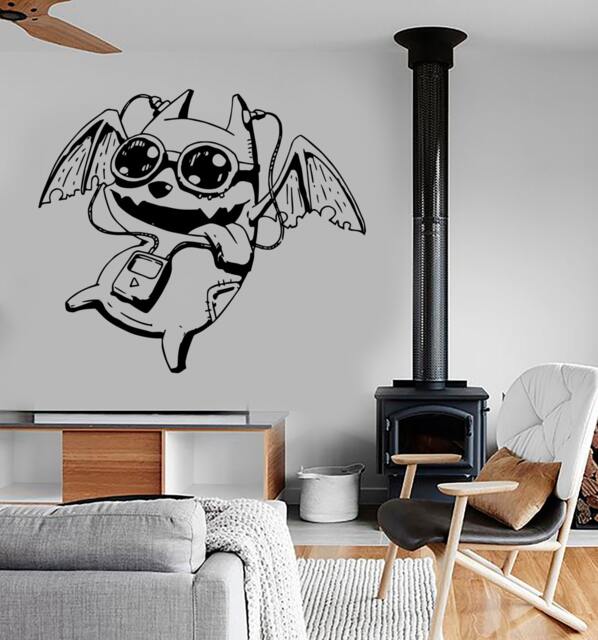 Wall Vinyl Music Bat Headphones Player Funny Guaranteed Quality Decal 1509Dz - image 1