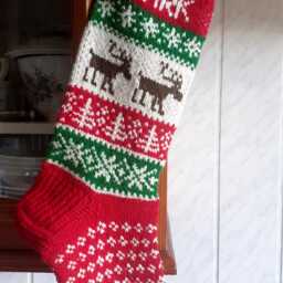 Hand Knit Christmas Stocking, Nordic Reindeer Holiday Decor - thumbnail 2
