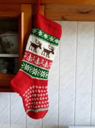 Hand Knit Christmas Stocking, Nordic Reindeer Holiday Decor