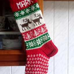 Hand Knit Christmas Stocking, Nordic Reindeer Holiday Decor - thumbnail 3