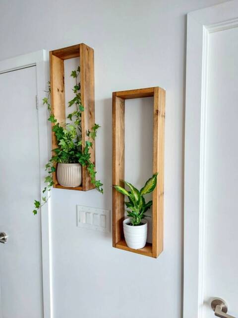 Rustic Wood Box Shelves Long Wall Decor, Plant Display - Set Of 2 - image 1